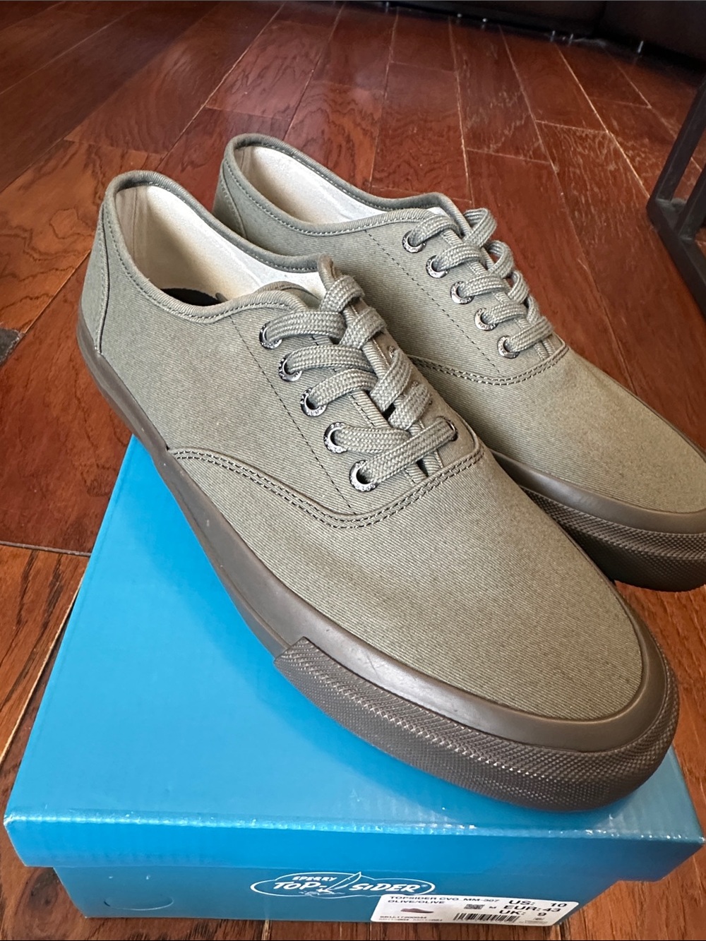 Sperry Olive Canvas Low-Top Sneakers with Brown Sole